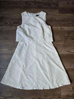 Adrianna Papell Dress Womens 6 Ivory Floral Crochet Lace Cocktail Wedding Bridal